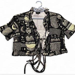 Black and Cream Patterned Crop Top